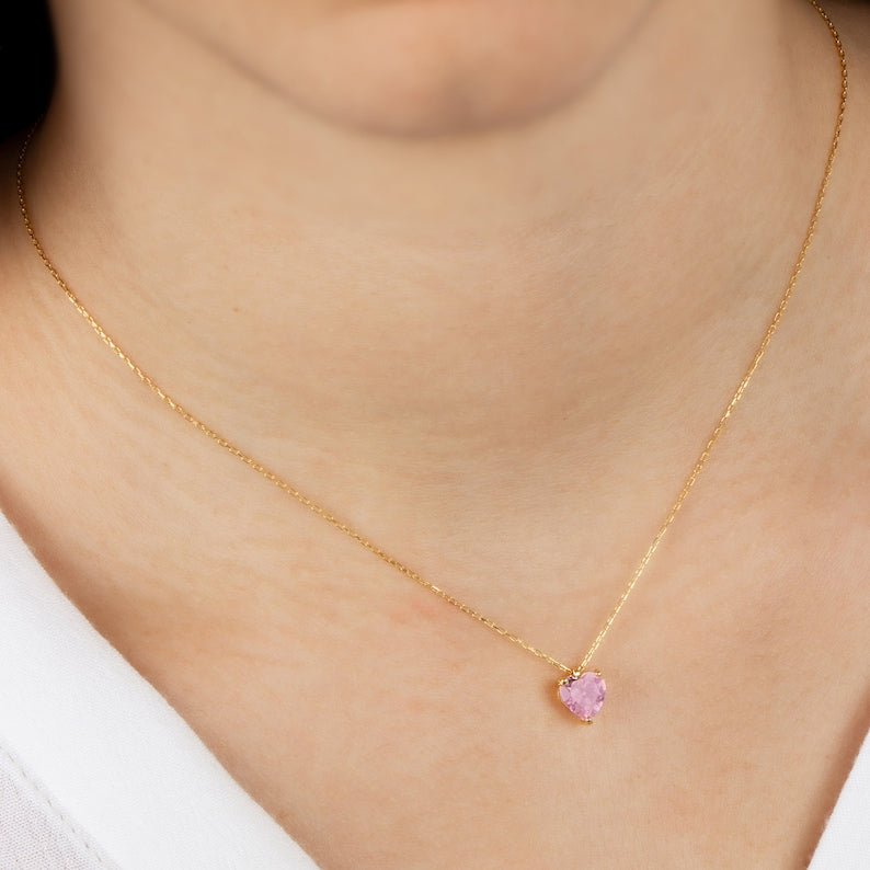 Elegant Pink Heart Solitaire Necklace