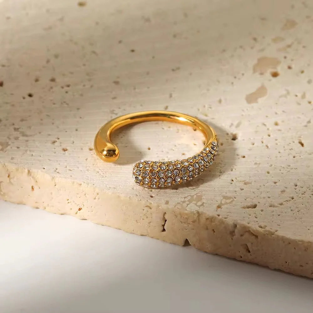 Gold Plated Crystal Pave Open Ring