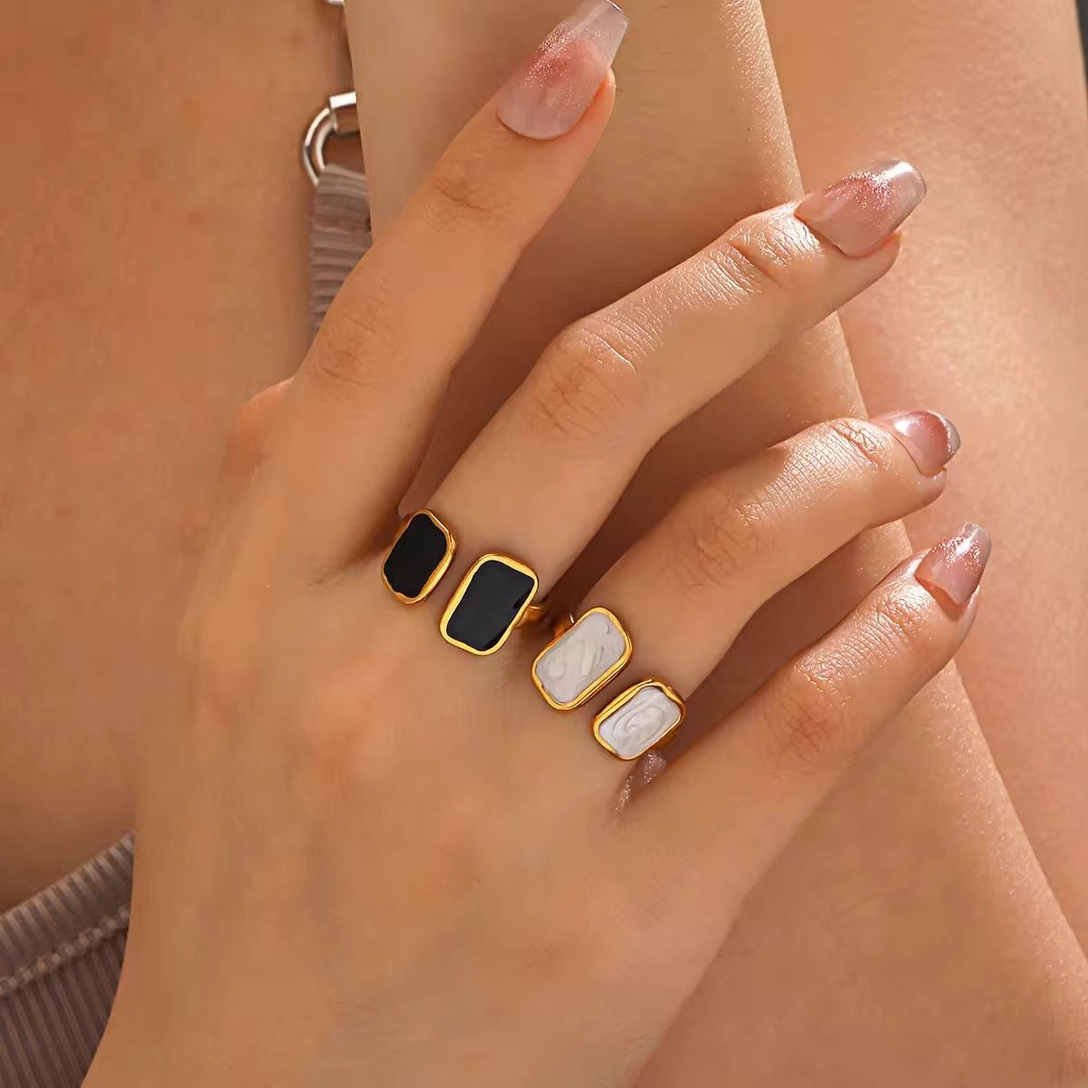 Stylish Gold Plated Enamel Geometric Ring (Adjustable)