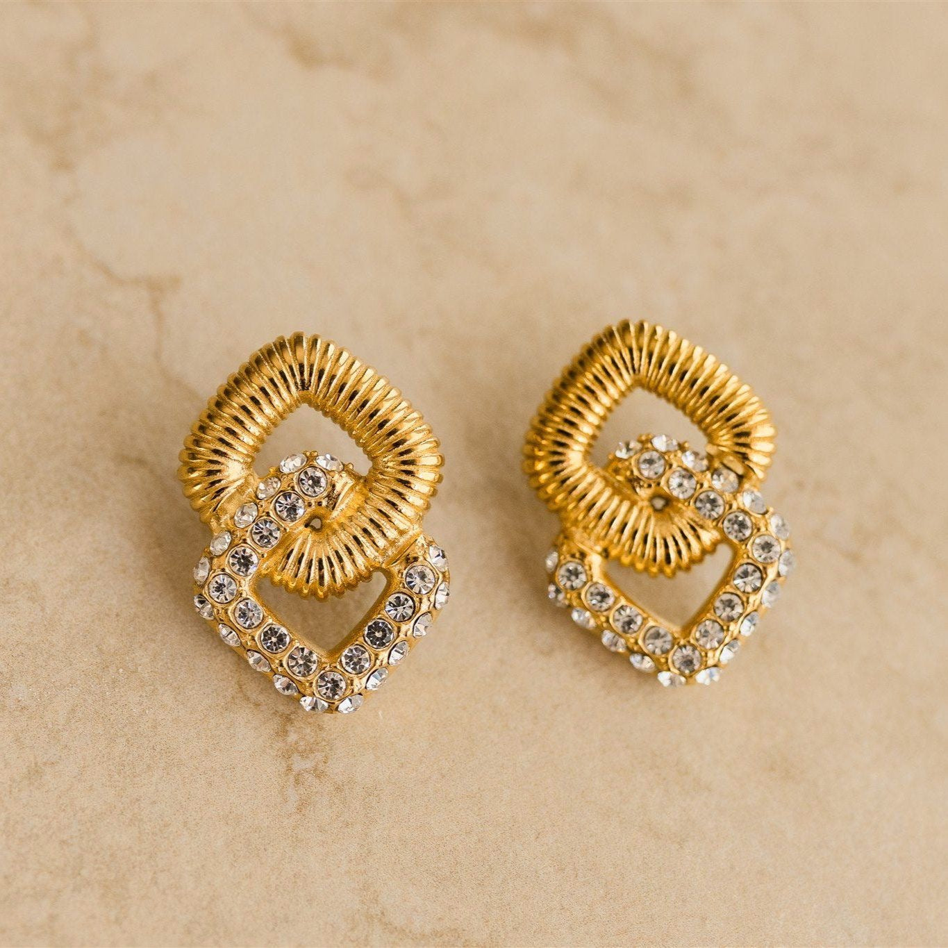 Premium 18K Gold Plated Rhinestone Square Drop Earrings