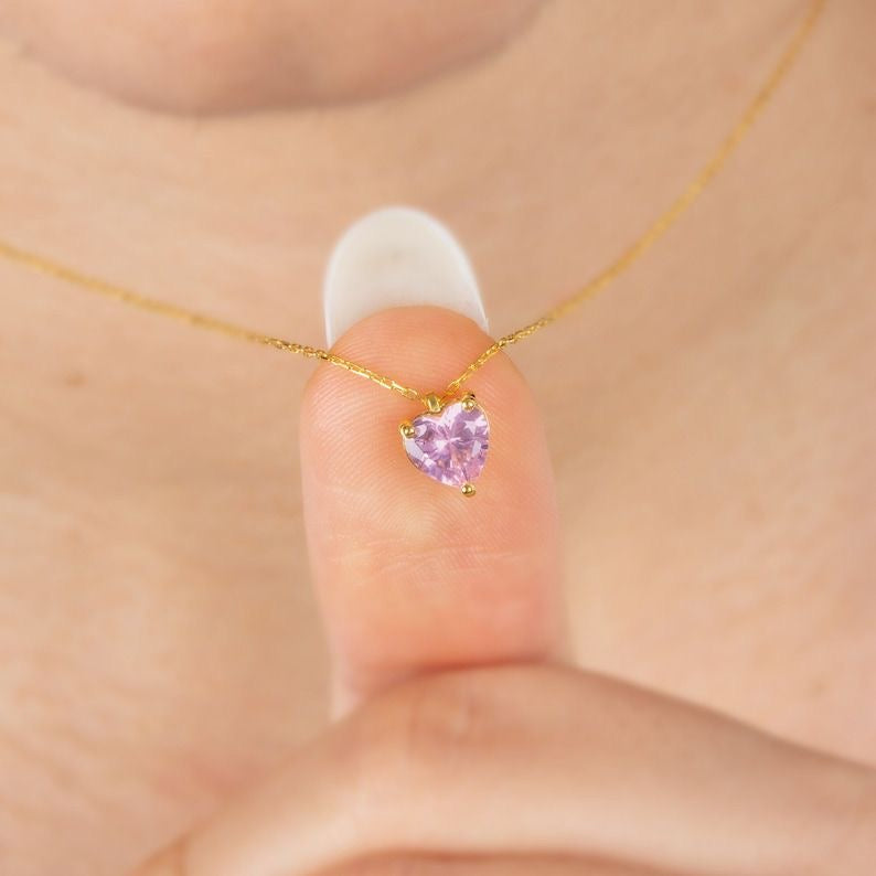 Elegant Pink Heart Solitaire Necklace