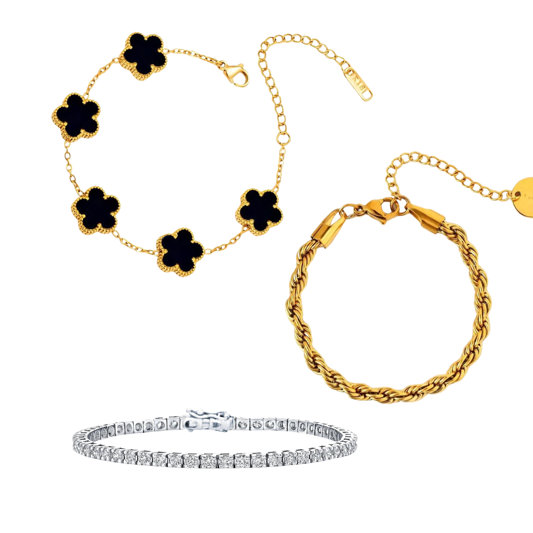 Milas Twisted Black Clover bracelet With Tennis Bracelet