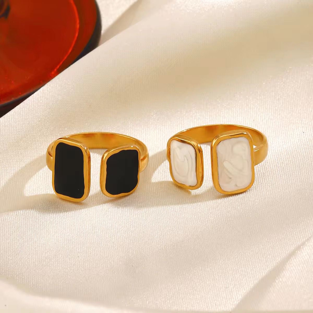 Stylish Gold Plated Enamel Geometric Ring (Adjustable)