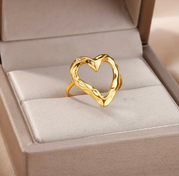 Hollow Heart Adjustable Ring