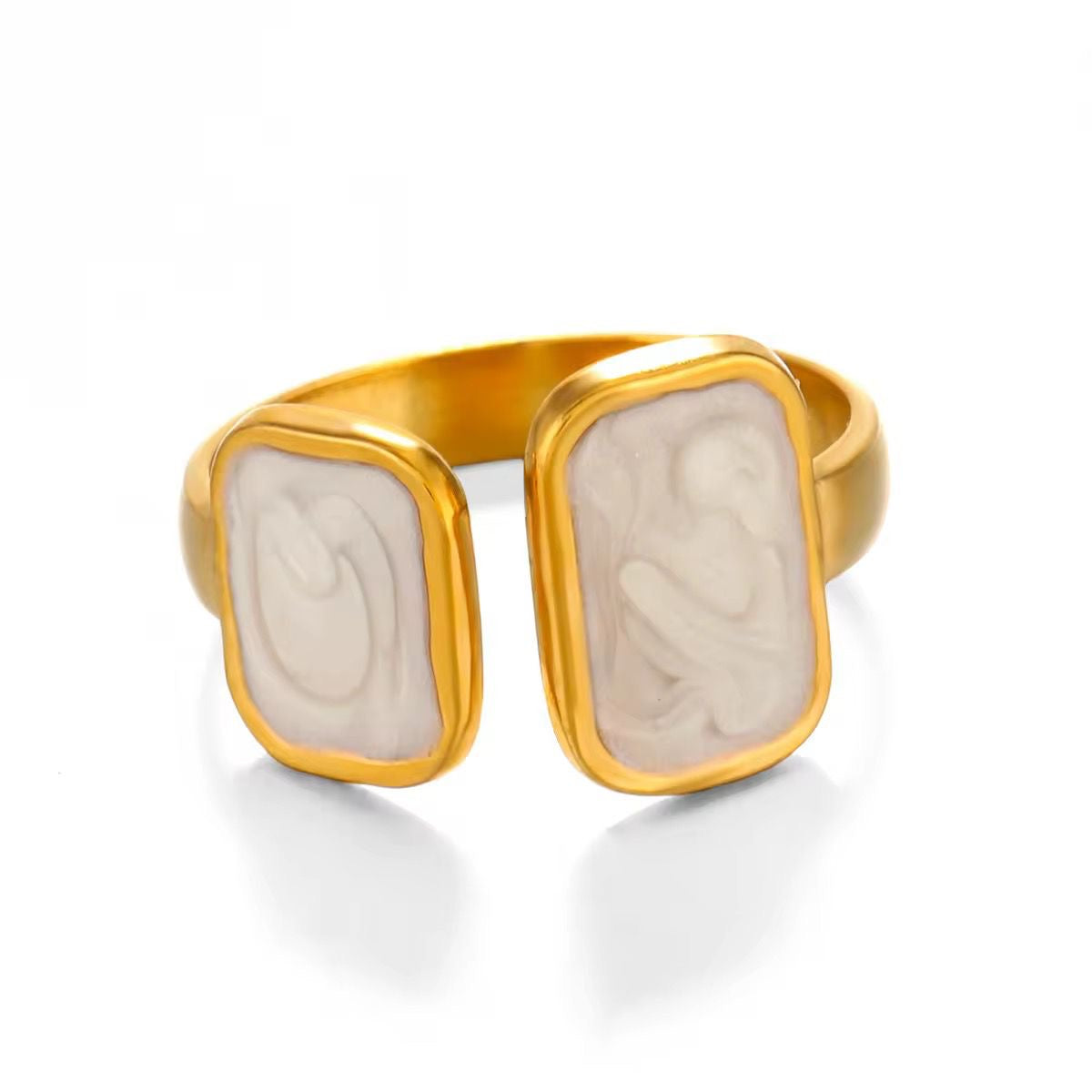 Stylish Gold Plated Enamel Geometric Ring (Adjustable)