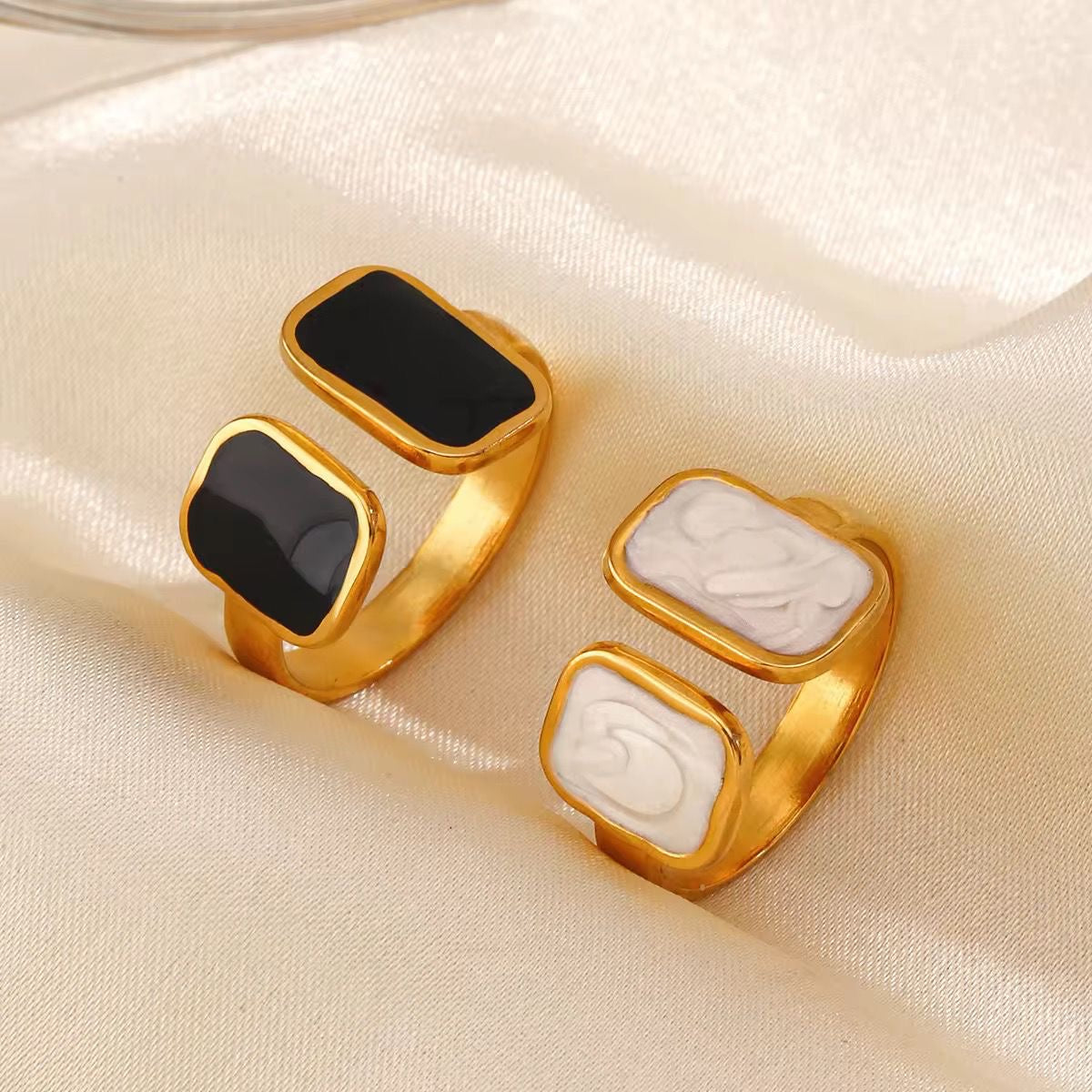 Stylish Gold Plated Enamel Geometric Ring (Adjustable)