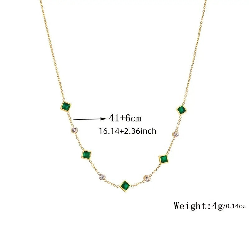Green Square Glass Pendant Necklace