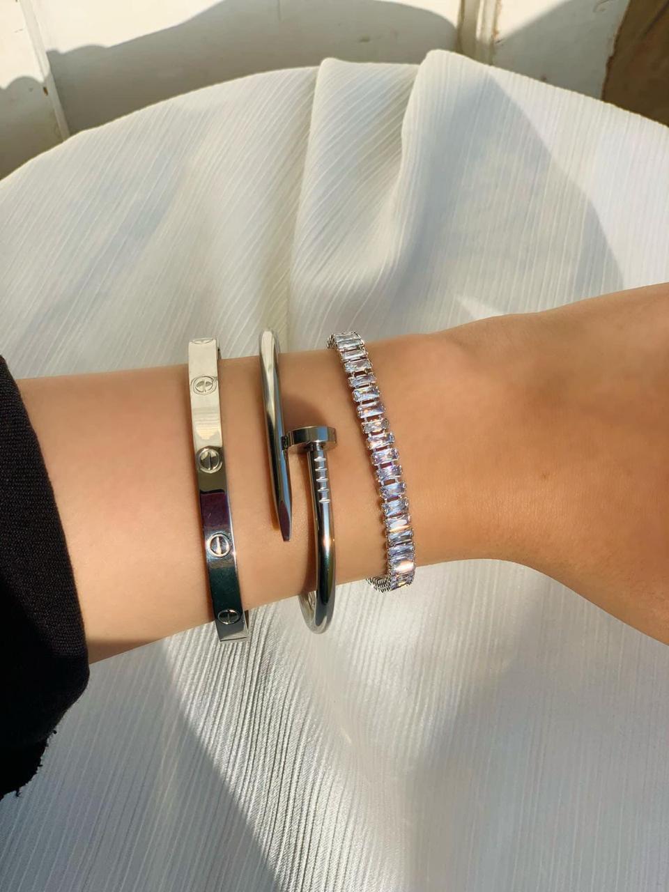 Silver Cartier Nail And Love Bangle With Silver Tennis Bracelet Naqoosh E Araish