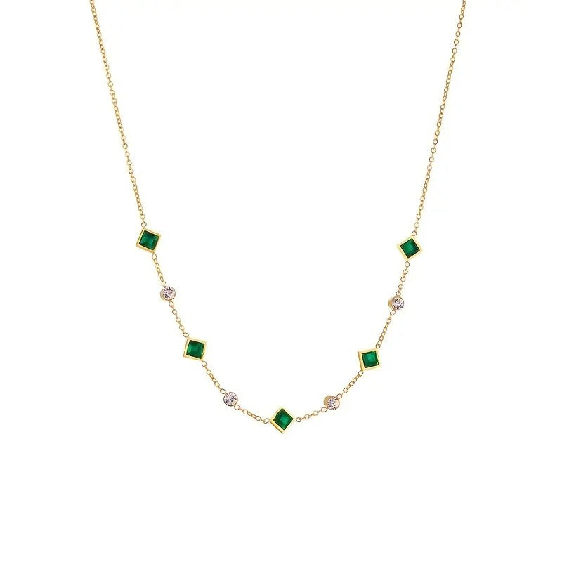 Green Square Glass Pendant Necklace