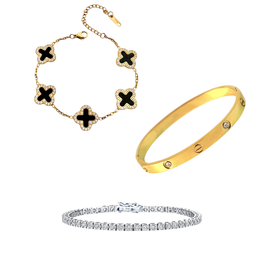 Cartier Love Bangle With Midnight Clover Bracelet & Tennis Bracelet