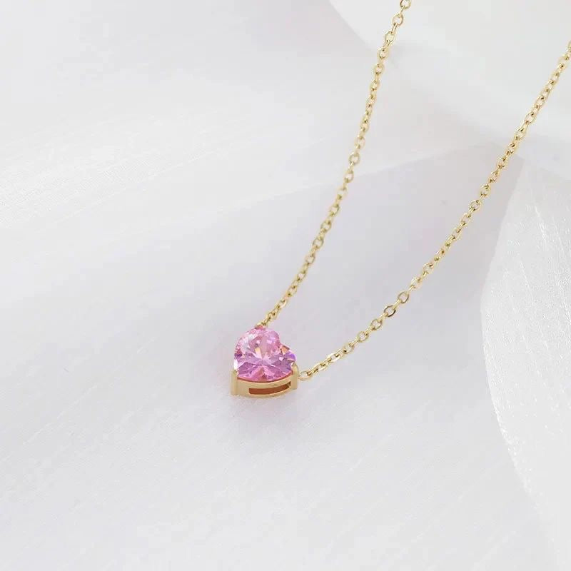 Elegant Pink Heart Solitaire Necklace