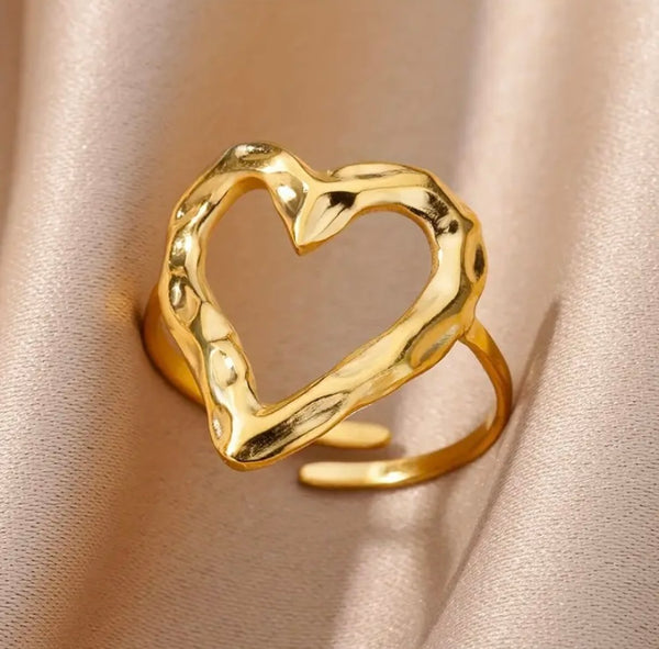 Hollow Heart Adjustable Ring