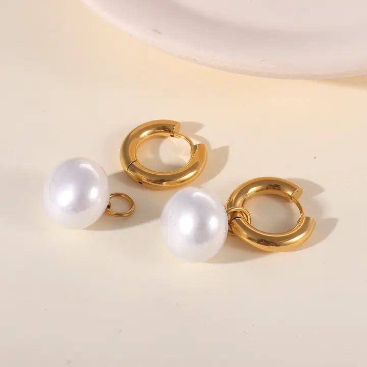 Elegant Pearl Drop Hoop Earrings