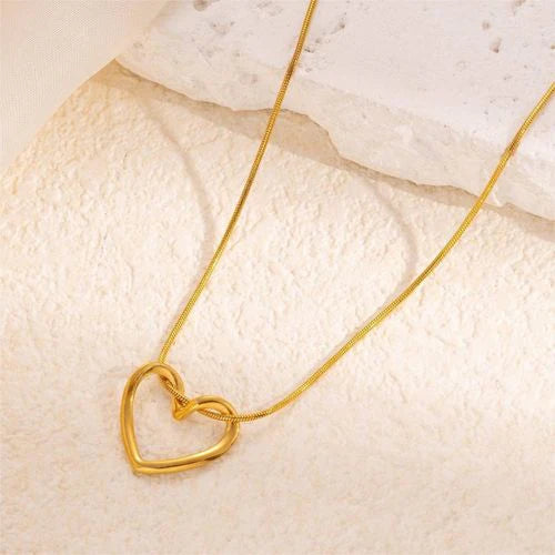 Gold Plated Open Heart Pendant Necklace