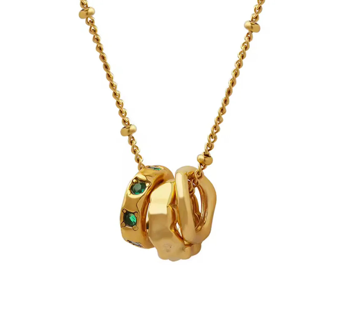 Gold Interlocking Necklace with Emerald Crystal Accents