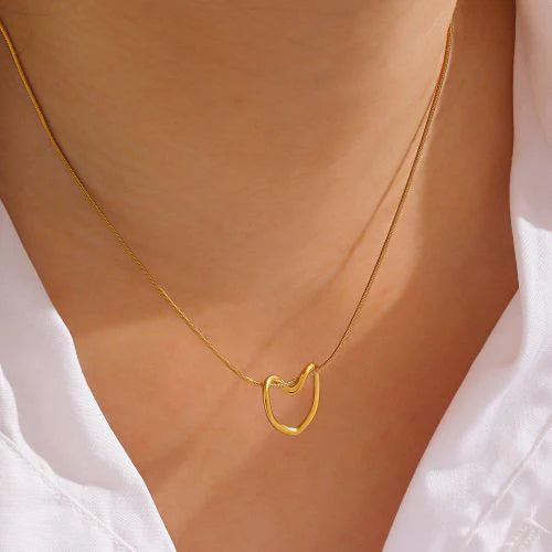Gold Plated Open Heart Pendant Necklace