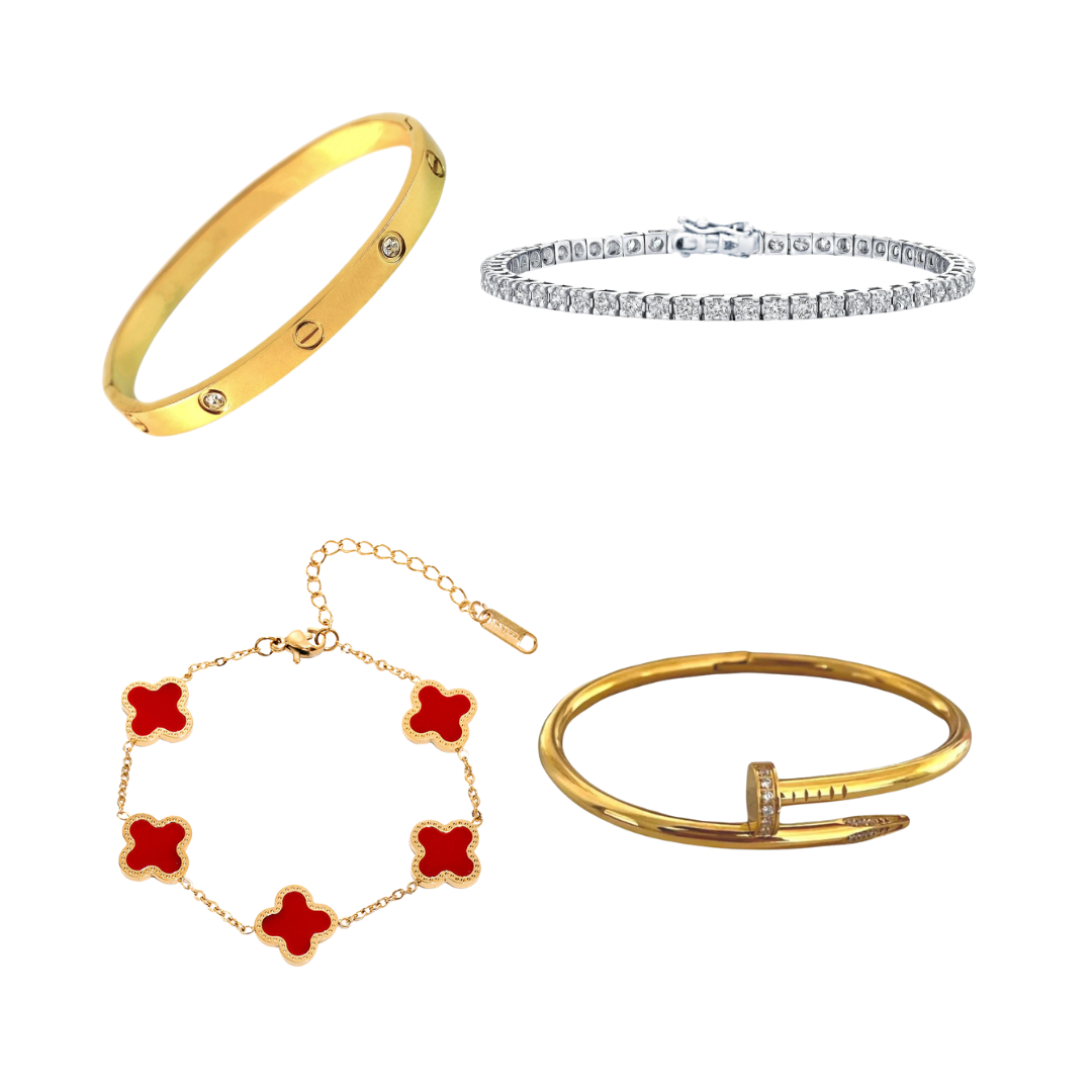 Cartier Nail And Love Bangle With Tennis And Red Clover Bracelet