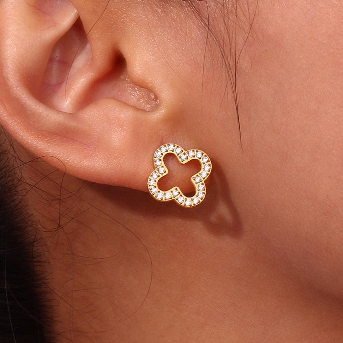 Hollow Clover Studded Earrings