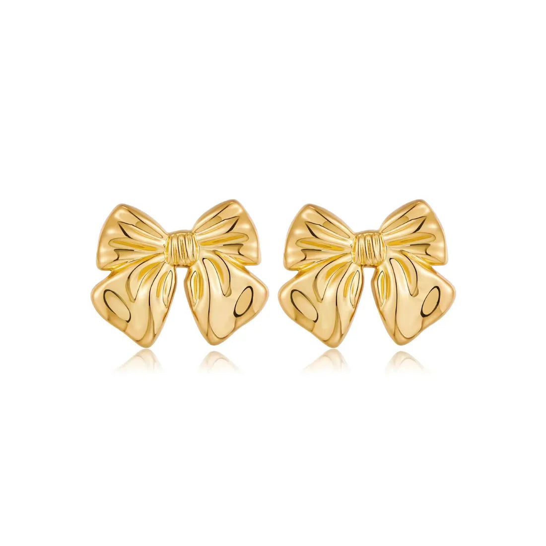 Gold Plated Shiny Bow Stud Earrings