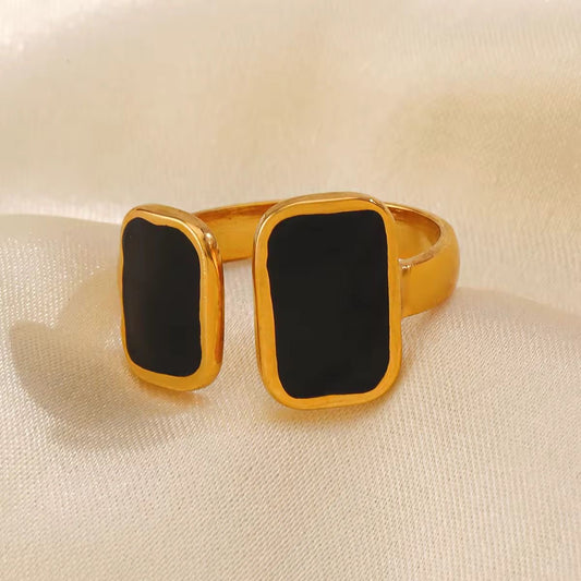 Stylish Gold Plated Enamel Geometric Ring (Adjustable)