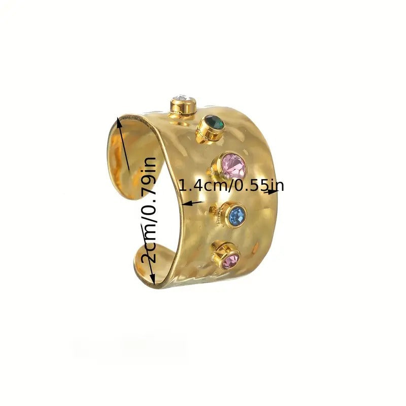 Colorful Cubic Zircon CZ Stone Crystal Adjustable Ring