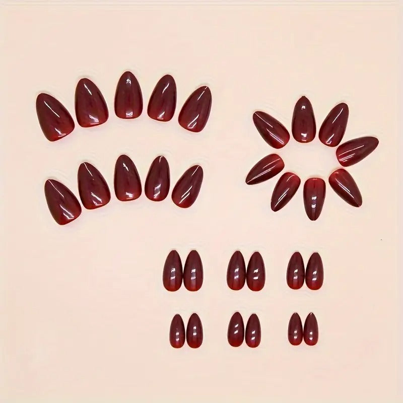 24pcs Chic Wine Red Press-On Nails