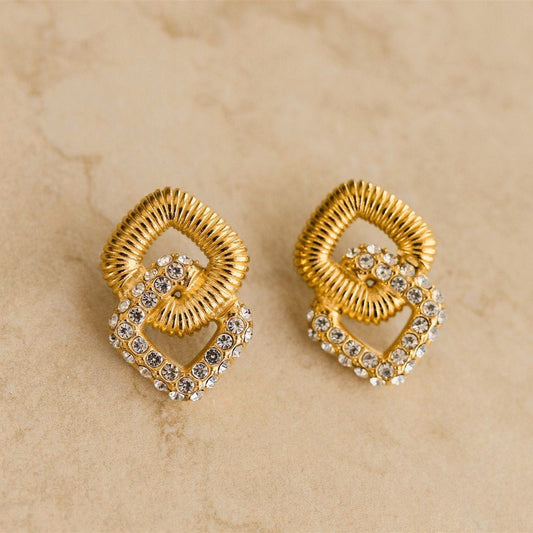 Premium 18K Gold Plated Rhinestone Square Drop Earrings