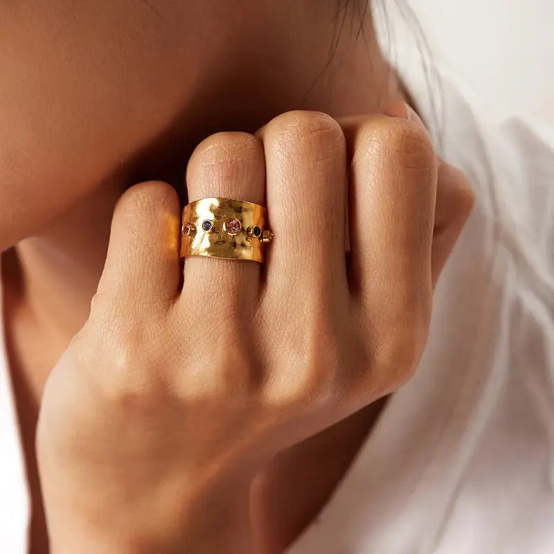 Colorful Cubic Zircon CZ Stone Crystal Adjustable Ring