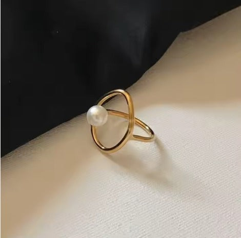 Hollow Pearl Adjustable Ring