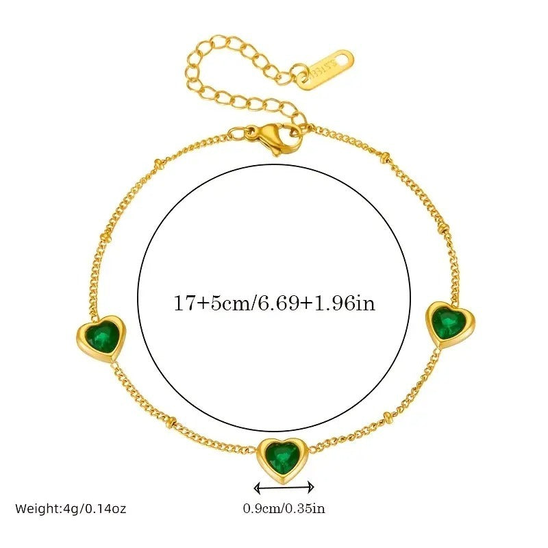 Heart Shaped Green Crystal Bracelet