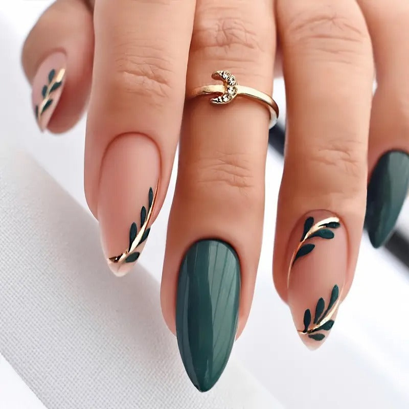 24pcs Almond-Shaped Forest Glade Nails