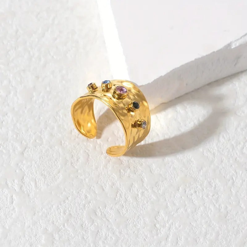 Colorful Cubic Zircon CZ Stone Crystal Adjustable Ring