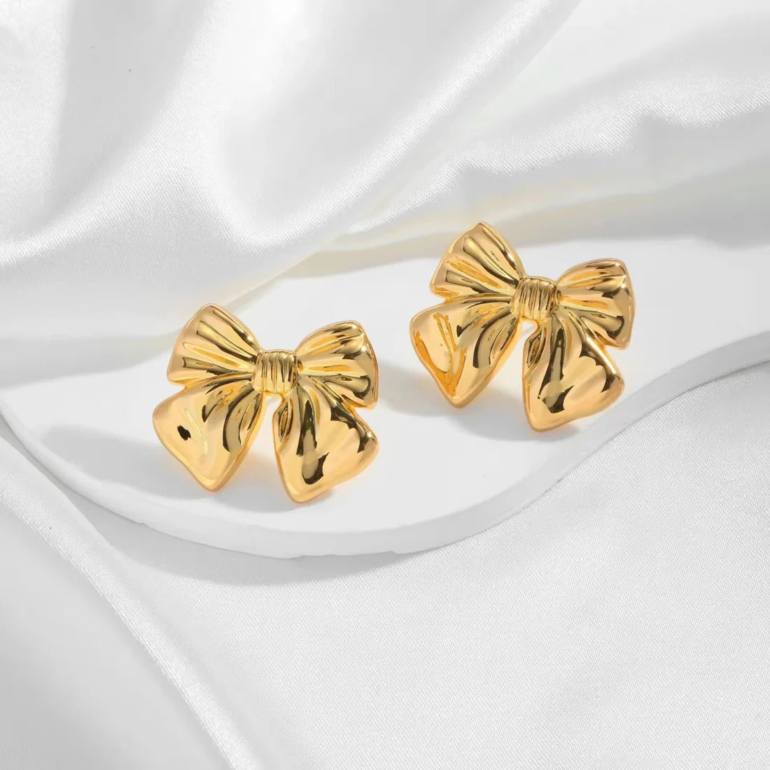 Gold Plated Shiny Bow Stud Earrings
