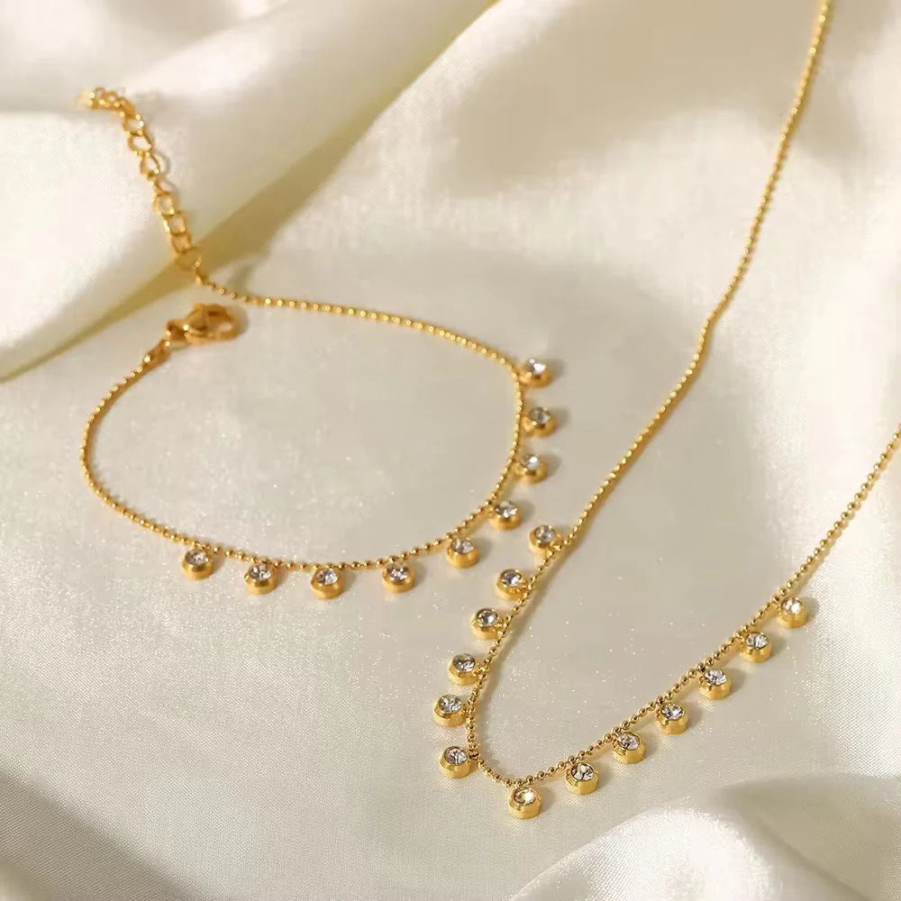 Sparkling CZ Charm Chain Jewelry Set