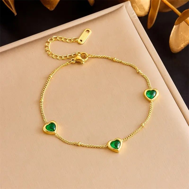 Heart Shaped Green Crystal Bracelet