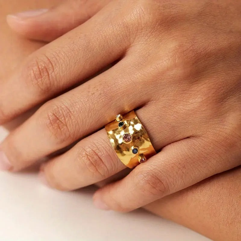Colorful Cubic Zircon CZ Stone Crystal Adjustable Ring
