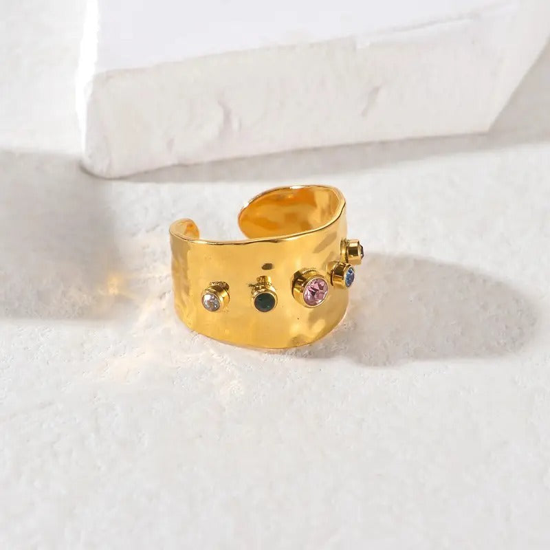 Colorful Cubic Zircon CZ Stone Crystal Adjustable Ring