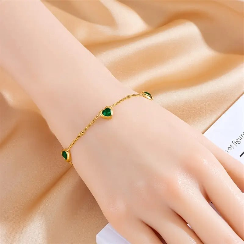 Heart Shaped Green Crystal Bracelet