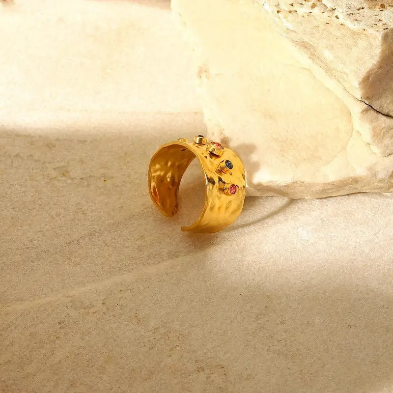 Colorful Cubic Zircon CZ Stone Crystal Adjustable Ring