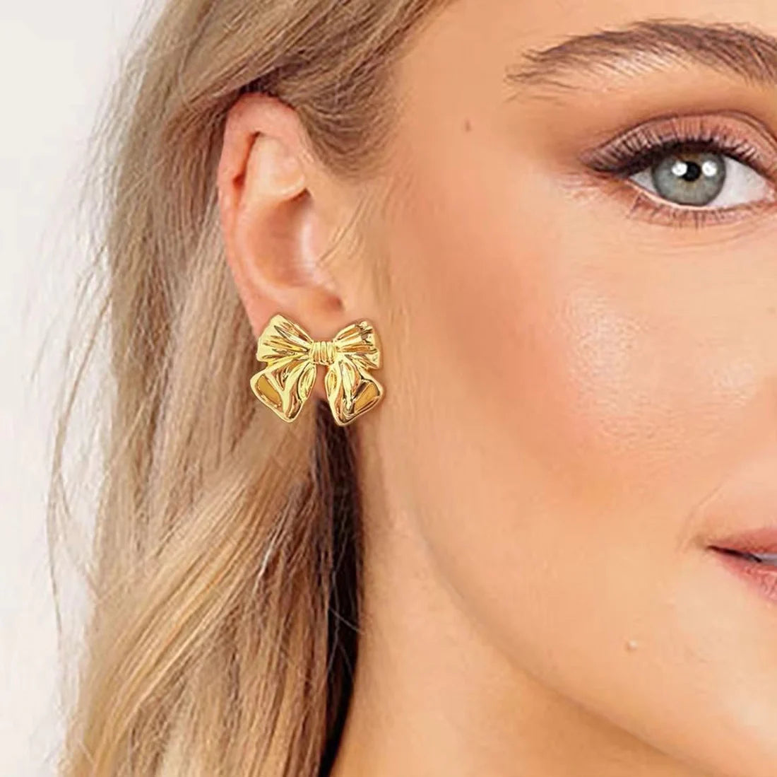 Gold Plated Shiny Bow Stud Earrings