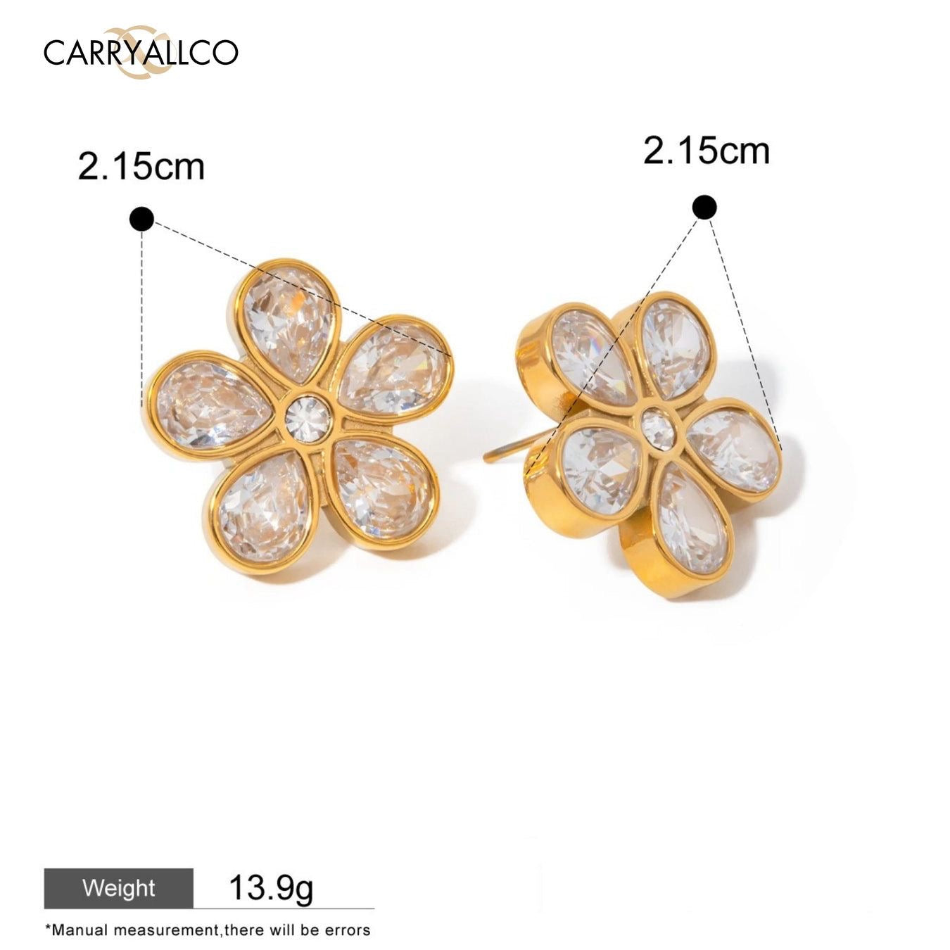 Gold Plated Crystal Stone Flower Stud Earrings