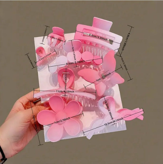 8pcs Set Ombre Pink Fashionable Jaw Clips