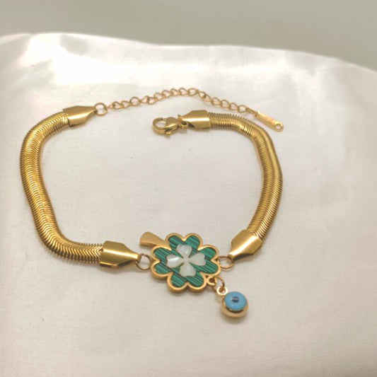 Green Flower Evil Eye Charm Bracelet
