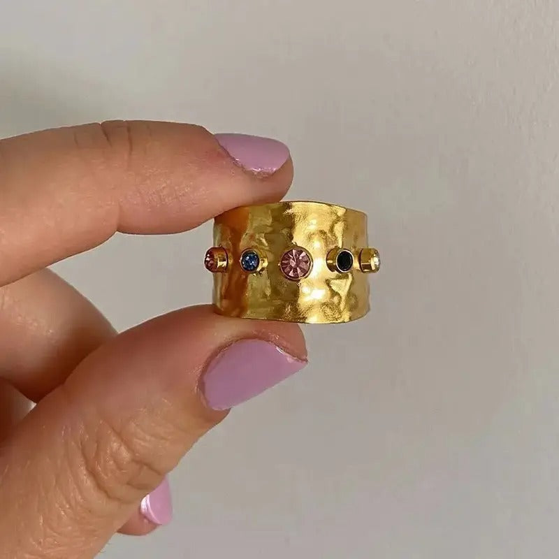 Colorful Cubic Zircon CZ Stone Crystal Adjustable Ring