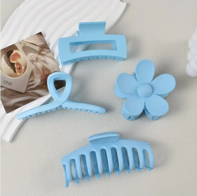Elegant Matte Hair Claw Clips Set of 4 - Blue