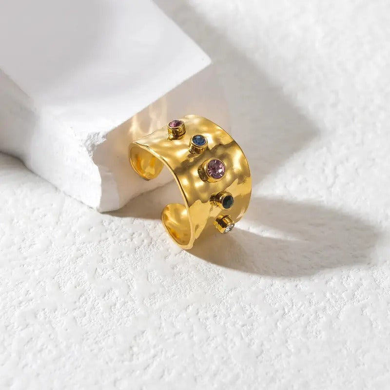 Colorful Cubic Zircon CZ Stone Crystal Adjustable Ring