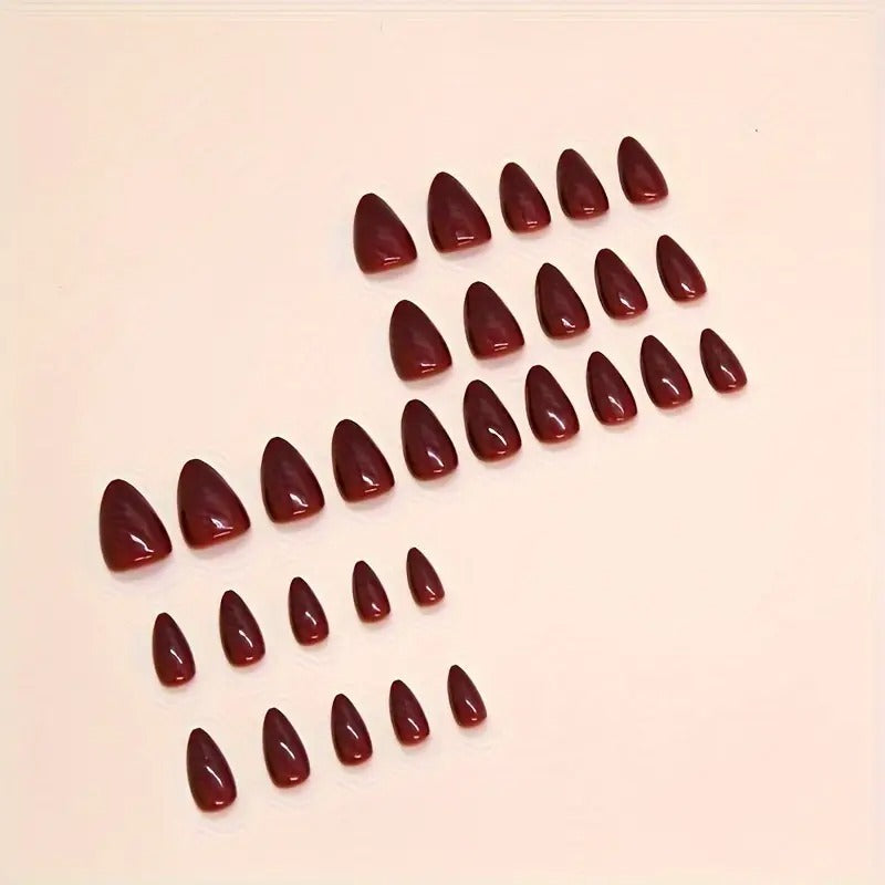 24pcs Chic Wine Red Press-On Nails