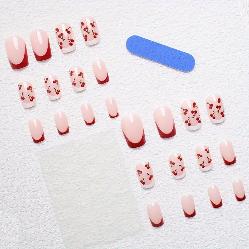 24pcs 2D Cherry Print Nails