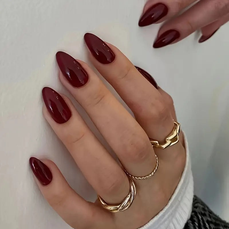24pcs Chic Wine Red Press-On Nails