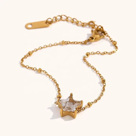 Dainty Gold Plated Crystal Star Bracelet